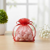 50 Stück Geschenkorganza-Beutel rot 24 cm, rund, Mandelzucker-Beutel, Mini-Organza-Beutel